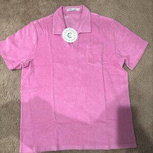 NWT Criquet Terry Cloth Polo Shirt Mens XL Pink Short Sleeve Johnny Collar Golf
